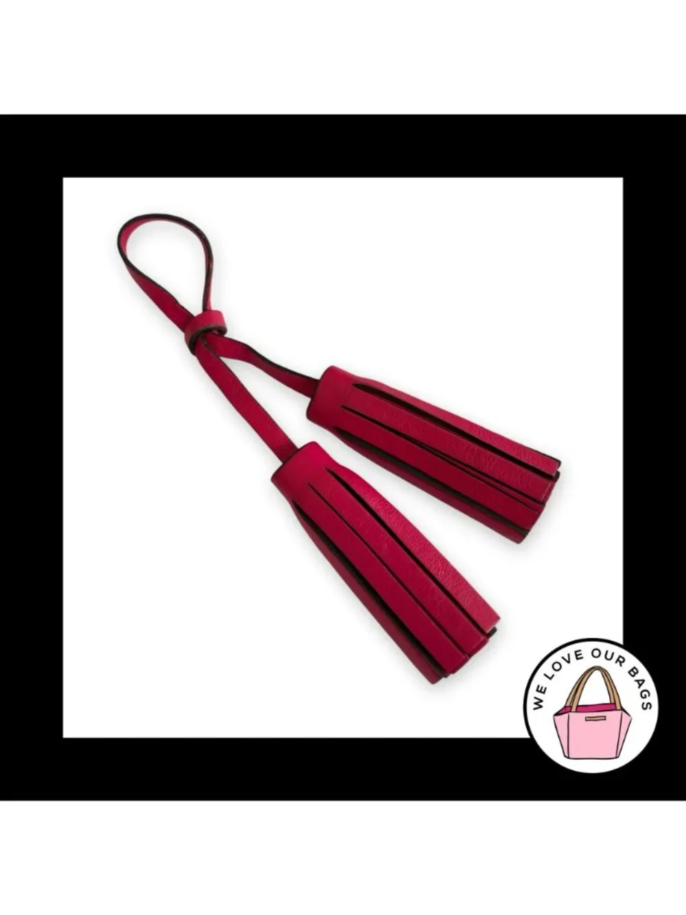 COACH LEGACY Pink Leather Double Tassel Strap Bag Charm Hang Tag Keychain Fob